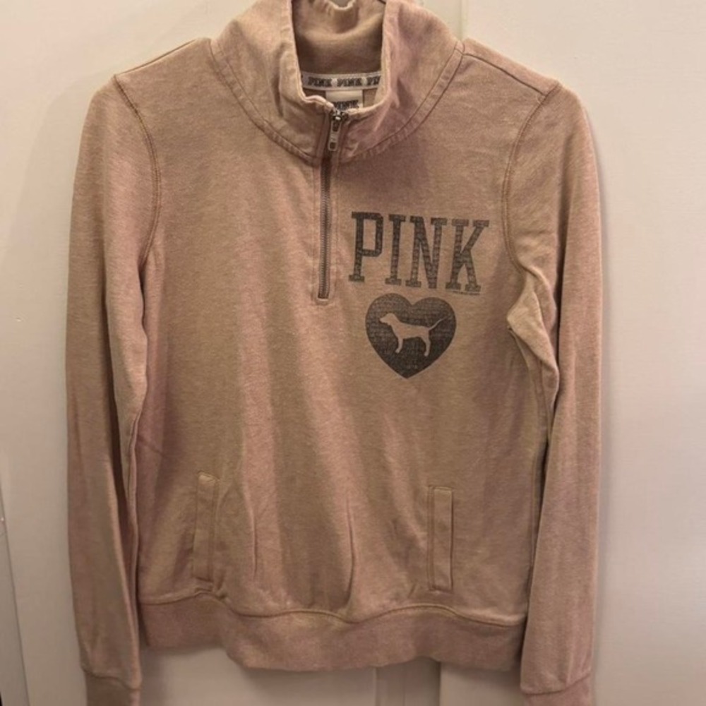 Vintage Pink Victoria's Secret quarter zip sweatshirt #VS #sweatshirt #tan #y2k